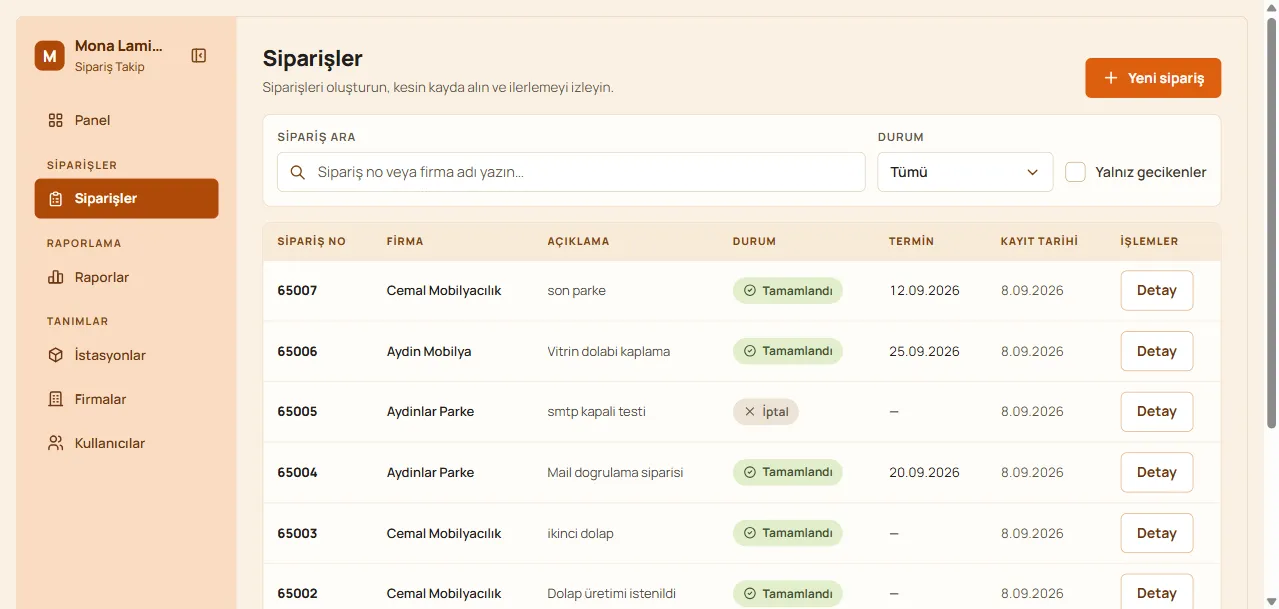 Order list